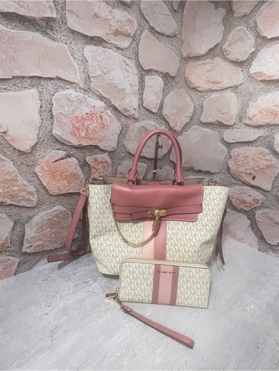 Michael Kors Handbags - Michael Kors Rose Pink Center Stripe Legacy Hamilton Satchel & Matching Wallet